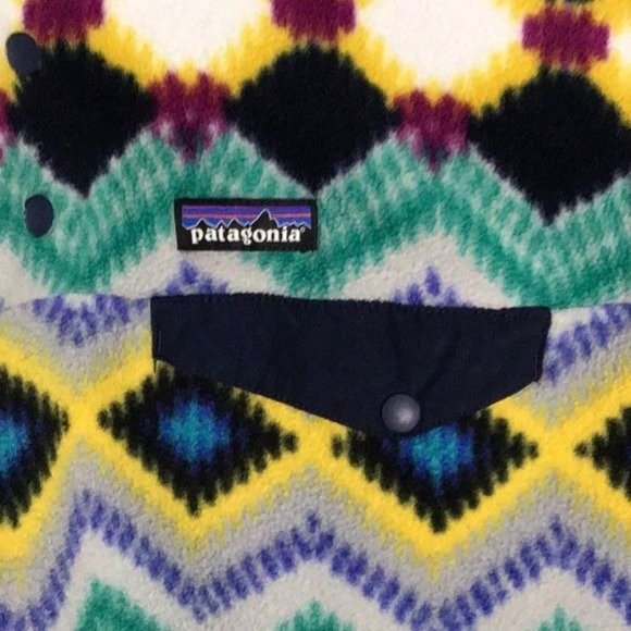 Patagonia Womans LG Synchilla Snap T Fleece Timber Twist Navy Green Yellow - Picture 3 of 5